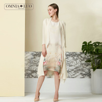 商场同款欧柏兰奴纯色桑蚕丝侧开叉开衫风衣外套中长款