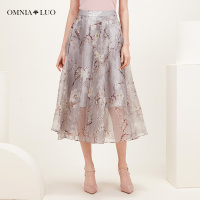 商场同款欧柏兰奴新款高腰桑蚕丝印花半身裙蓬蓬裙女