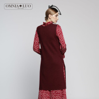 商场同款欧柏兰奴秋冬新款酒红背心修身针织连衣裙女