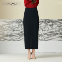 商场同款欧柏兰奴纯色高腰后开叉半身裙一步裙包臀裙长款