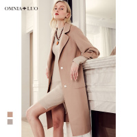 欧柏兰奴冬季新款翻领纯色大口袋中长款毛呢大衣外套女