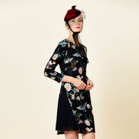 商场同款欧柏兰奴古典优雅修身显瘦印花连衣裙中长款女