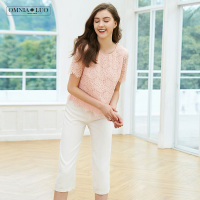 欧柏兰奴时尚优雅蕾丝短款拉链短袖女上衣衬衫