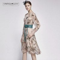 商场同款欧柏兰奴秋冬新款优雅印花连衣裙女中长款