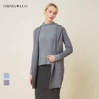 欧柏兰奴外套西装领中长款纯色口袋针织外套