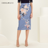 商场同款欧柏兰奴新款OL职业通勤高腰印花半身裙一步裙中长款女