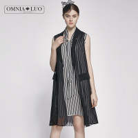 商场同款欧柏兰奴新款条纹系带无袖连衣裙短款女夏