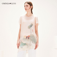 商场同款欧柏兰奴新款中国风印花两件套不规则短款连衣裙女