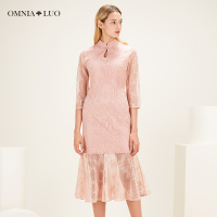 欧柏兰奴2019夏新款中式改良旗袍透视七分袖中长款鱼尾裙连衣裙女