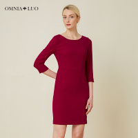 欧柏兰奴大码女装五分袖秋冬纯色修身打底加厚连衣裙