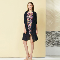 商场同款欧柏兰奴纯色中长款不规则大摆风衣开衫外套