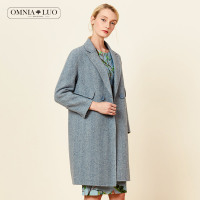 欧柏兰奴冬季新款翻领系扣H型中长款毛呢外套大衣女