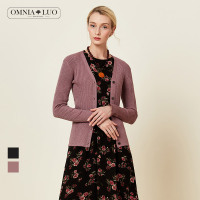 欧柏兰奴新款系扣修身V领短款针织衫短外套外搭女