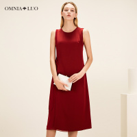 商场同款欧柏兰奴新款圆领系带无袖收腰A字长款连衣裙 长款女