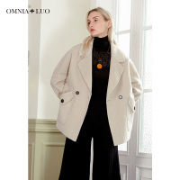 欧柏兰奴冬季新款翻领纯色两粒扣茧型短款毛呢大衣外套女