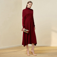 欧柏兰奴春秋新款宽松高领宽松长袖针织连衣裙长款女