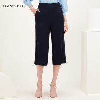 商场同款欧柏兰奴新款OL职业通勤高腰拉链纯色宽松阔腿裤七分裤女