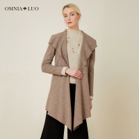欧柏兰奴冬季新款外套荷叶领开衫纯羊毛中长款风衣大衣女