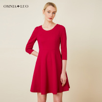 欧柏兰奴女装季新款加厚修身高腰中长款连衣裙