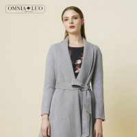 欧柏兰奴冬装新款修身系带中长款毛呢大衣毛呢外套女
