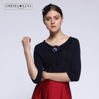 商场同款欧柏兰奴秋冬新款甜美娃娃领中袖针织衫女上衣毛衫