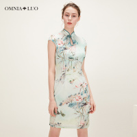 商场同款欧柏兰奴新款中国风旗袍款盘扣修身无袖收腰短款连衣裙女