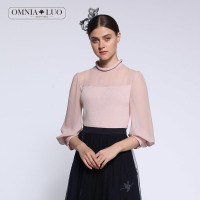 商场同款欧柏兰奴新款拼接薄款毛针织衫女上衣衬衫
