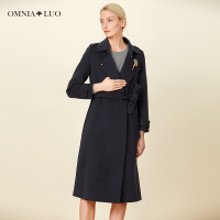 商场同款欧柏兰奴翻领H型纯色长款女大衣外套大衣中长款