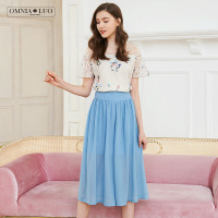 欧柏兰奴新款印花蕾丝甜美短袖女上衣衬衫夏