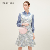 欧柏兰奴2019春季新款OL职业通勤假两件衬衫式长袖连衣裙短款女