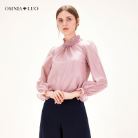 欧柏兰奴2019春夏新款两件套小立领甜美泡泡袖女上衣衬衫