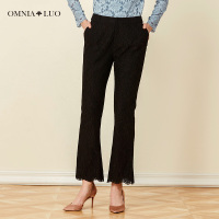 欧柏兰奴秋冬新款OL职业通勤高腰蕾丝喇叭裤长裤女