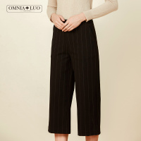 欧柏兰奴新款OL通勤条纹宽松阔腿裤西装裤八分裤女