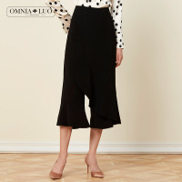 欧柏兰奴2019春夏新款高腰职业通勤宽松黑色九分阔腿裤裤裙