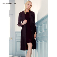 商场同款欧柏兰奴秋新款翻领收腰一粒扣长款皮衣风衣外套女