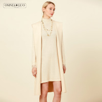 欧柏兰奴新款连帽大口袋侧开叉长款毛衣马甲无袖外套女