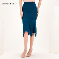 欧柏兰奴2019春季新款通勤高腰纯色修身不规则包臀半身裙中长款女