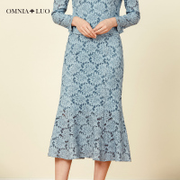 欧柏兰奴秋季新款优雅蕾丝高腰鱼尾裙半身裙长款女