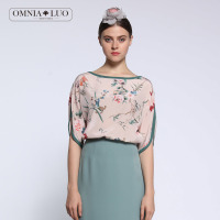 商场同款欧柏兰奴新款印花系带五分袖女上衣短袖衬衫