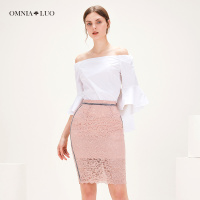 商场同款欧柏兰奴新款一字肩不规则喇叭袖女上衣白衬衫短款