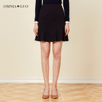 欧柏兰奴秋冬新款高腰纯色A字鱼尾裙半身裙短款女