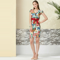 欧柏兰奴女装专柜新款a字裙桑蚕丝短袖连衣裙 短款