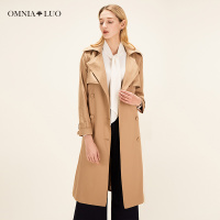 欧柏兰奴2019春季新款OL职业通勤英伦风翻领系带风衣外套长款女