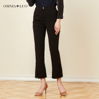 欧柏兰奴新款高腰黑色修身显瘦侧开叉喇叭裤西装裤长裤女
