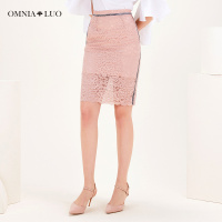 欧柏兰奴2019春季新款通勤高腰蕾丝双层短款包臀半身裙女