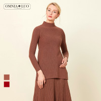 商场同款欧柏兰奴新款半高领宽松侧开叉针织衫毛衣女上衣