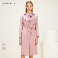 欧柏兰奴2019春季新款OL职业通勤英伦风翻领系带风衣外套中长款女