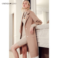 欧柏兰奴冬季新款翻领纯色大口袋中长款毛呢大衣外套女