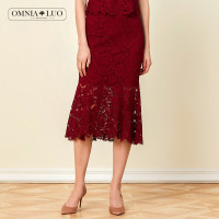 商场同款欧柏兰奴新款红色蕾丝高腰半身裙鱼尾裙女长款