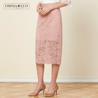 欧柏兰奴新款蕾丝高腰优雅半身裙包臀裙一步裙女中长款